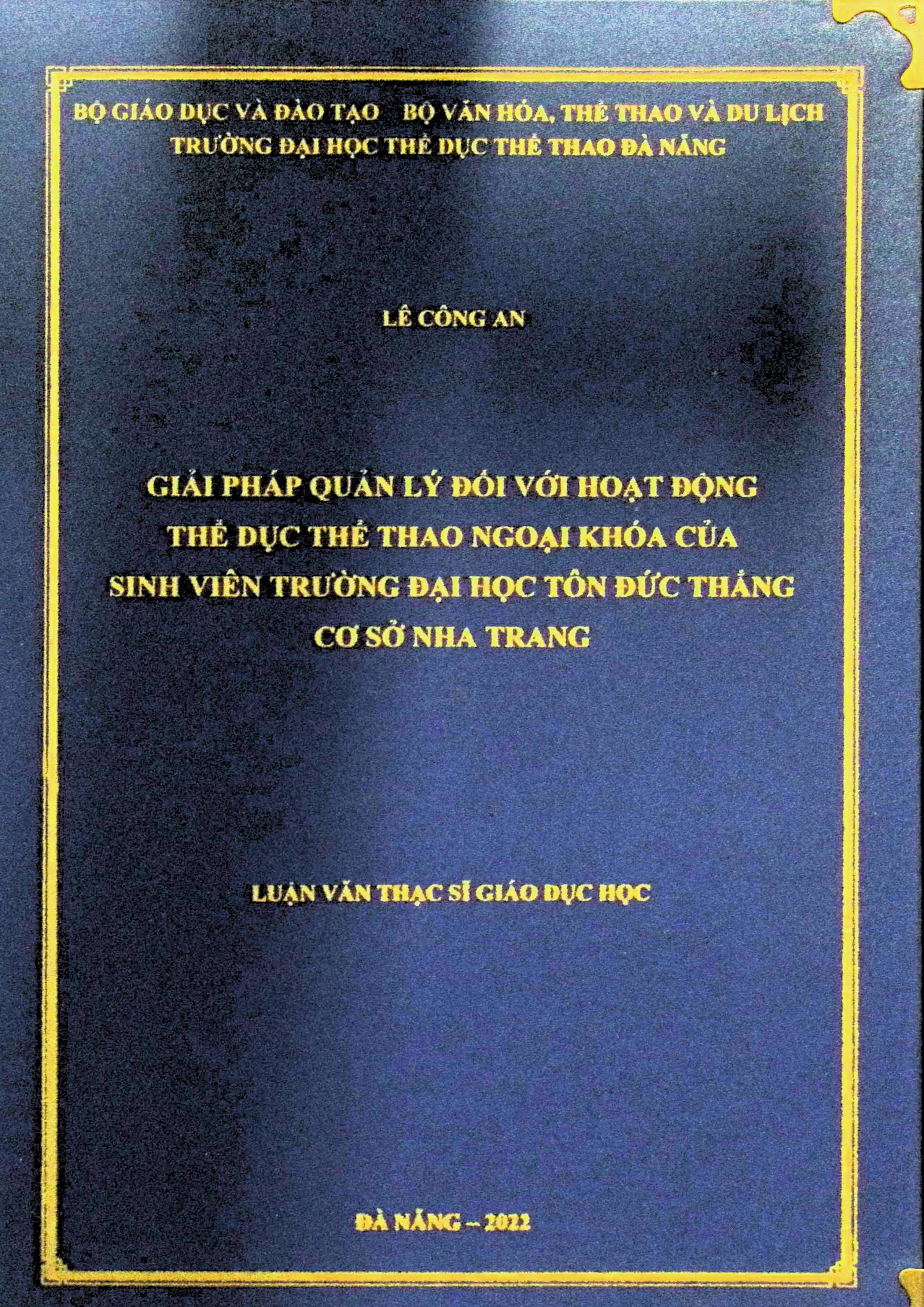 Giải pháp quản lý đối với hoạt động TDTT ngoại khóa của sinh viên trường Đại học Tôn Đức Thắng – Cơ sở Nha Trang