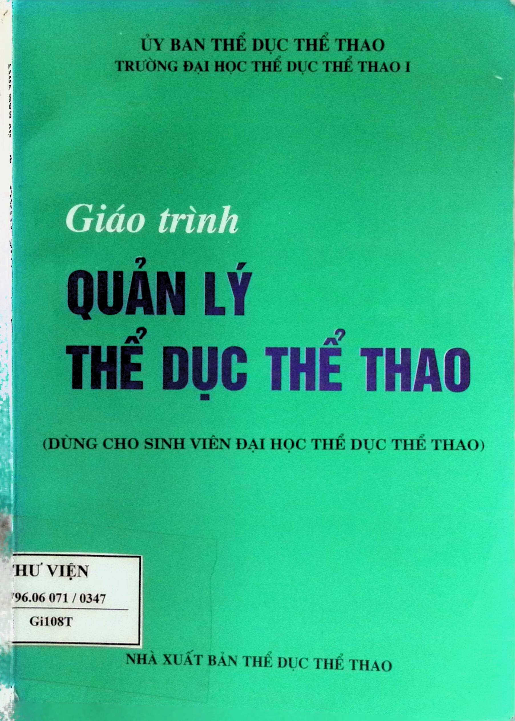 Giáo trình Quản lý Thể dục Thể thao 1998