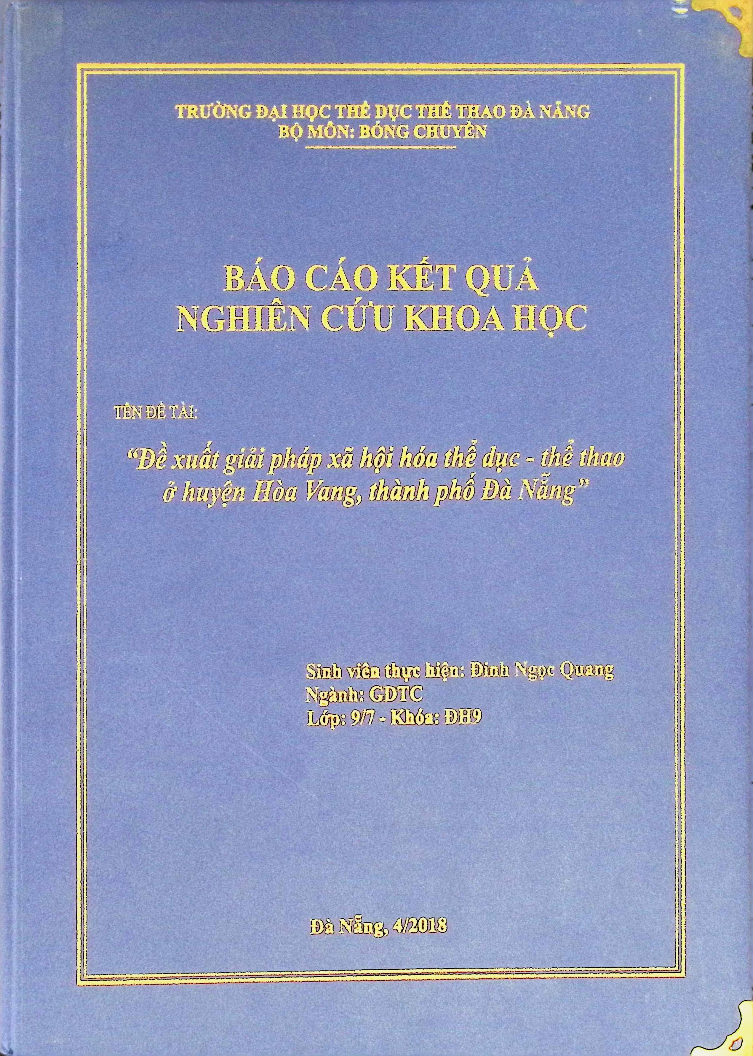 Đề xuất giải pháp xã hội hóa Thể dục Thể thao ở huyện Hòa Vang, thành phố Đà Nẵng